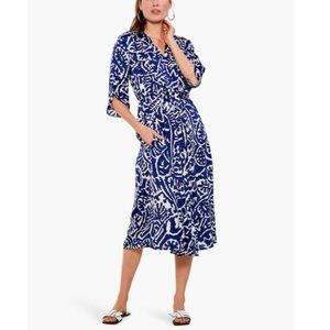 Nic+Zoe Women's Indigo Abstract Print Stamp Midi Dress Size S